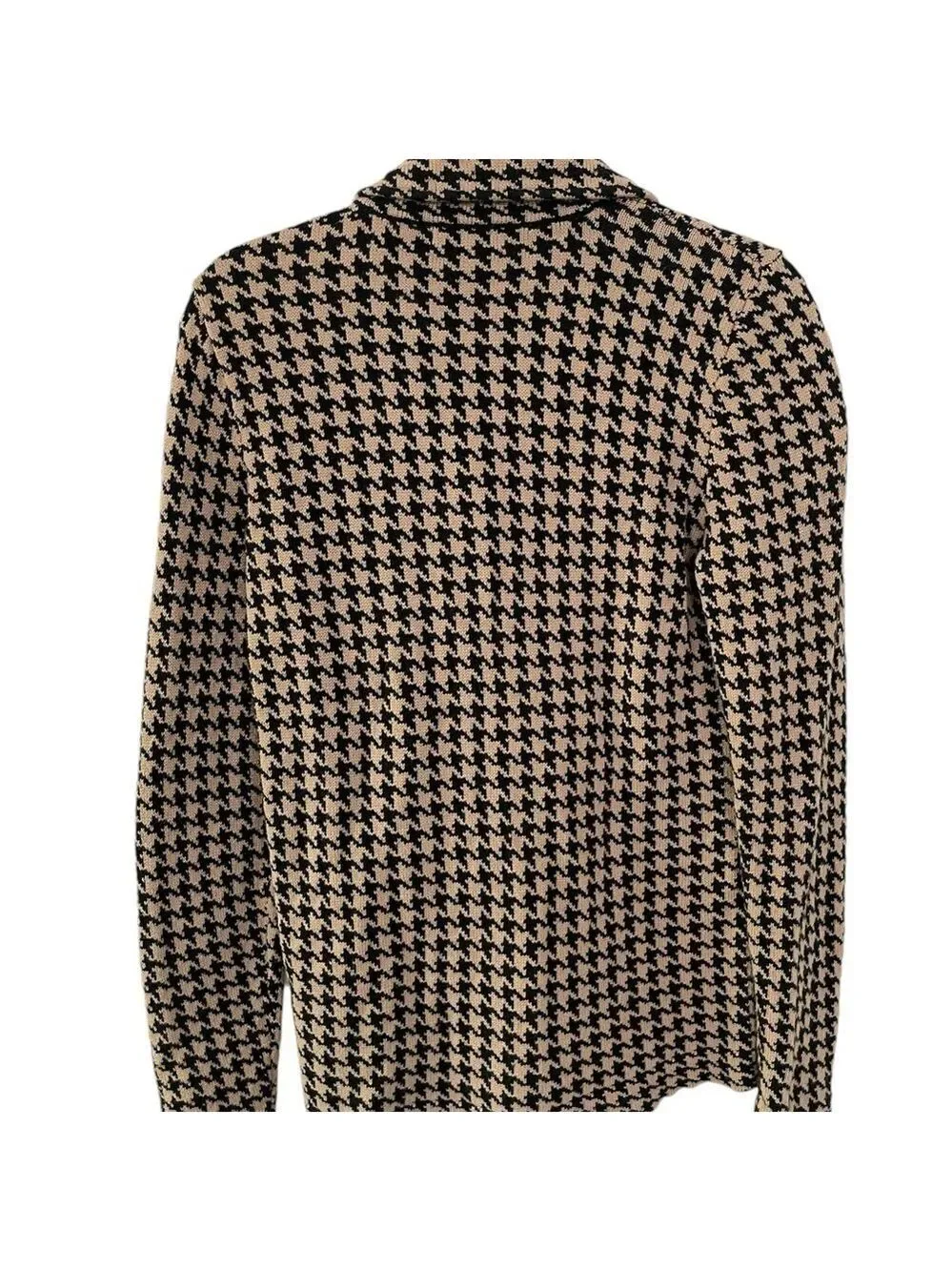 Chaps Women’s Sweater Jacket Houndstooth Brown Black Collared Zip Size: Medium